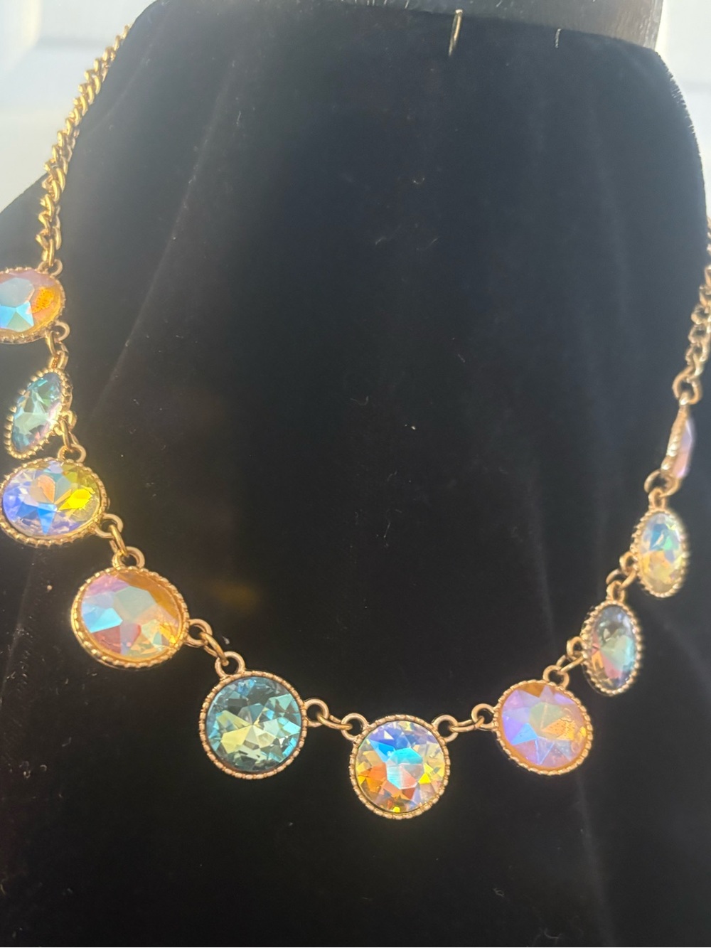 Gold Tone Aurora Crystal Disc Necklace - Women Jewelry